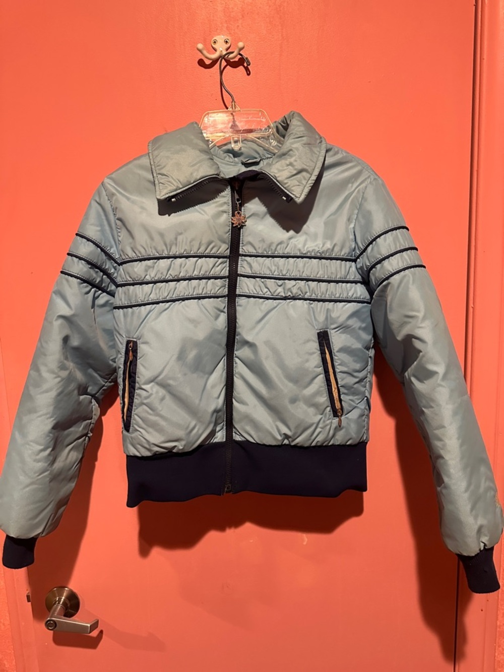 Alpine Design Light Blue Puffer Jacket with Navy Accents